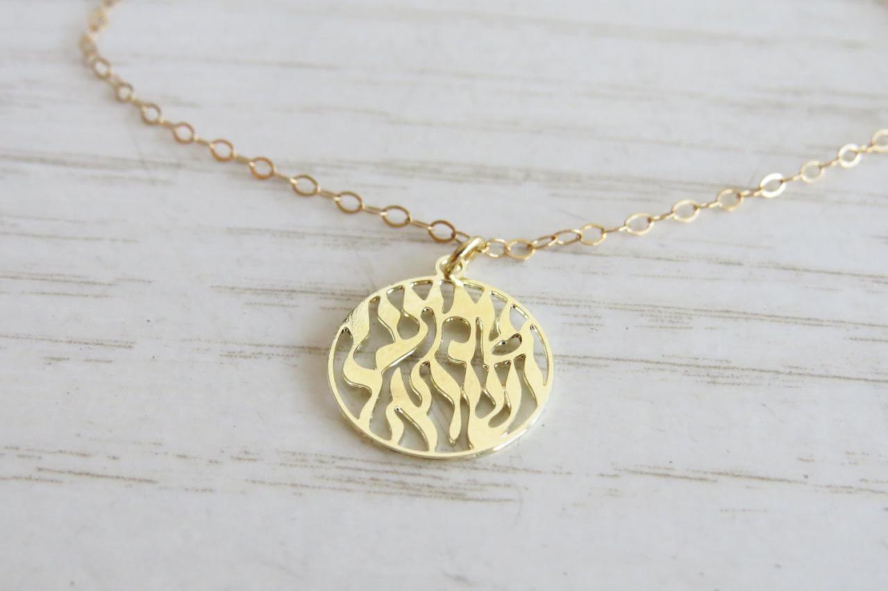 Gold Necklace, Gold Disc Necklace, Shema Israel Necklace, Jewish Gold Jewelry, Protection Necklace, Jewish Gift, Luck Necklace