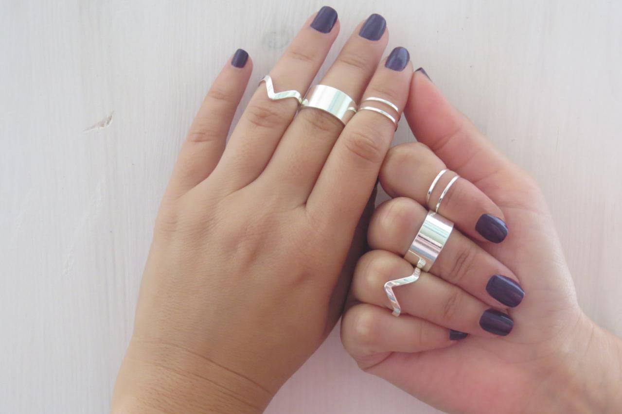 Stacking Silver Rings - Silver Ring, Set Of 8 Silver Rings, Knuckle Ring, Cuff Ring, Chevron Ring, Silver Jewelry, Unique Gifts, Accessories