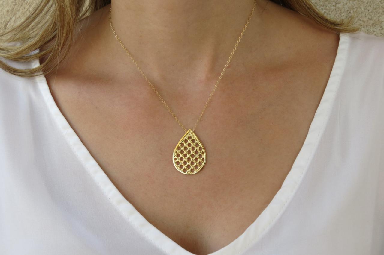 Gold Necklace, Gold Drop Necklace, Teardrop Necklace, Fashion Jewelry