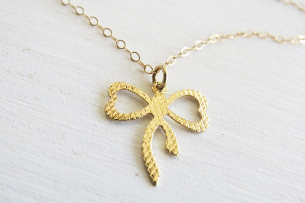 Gold Necklace - Bow Necklace, Gold Bow Tie Necklace, Gold Jewelry, Delicate Necklace, Bridesmaid Gift, Simple Necklace