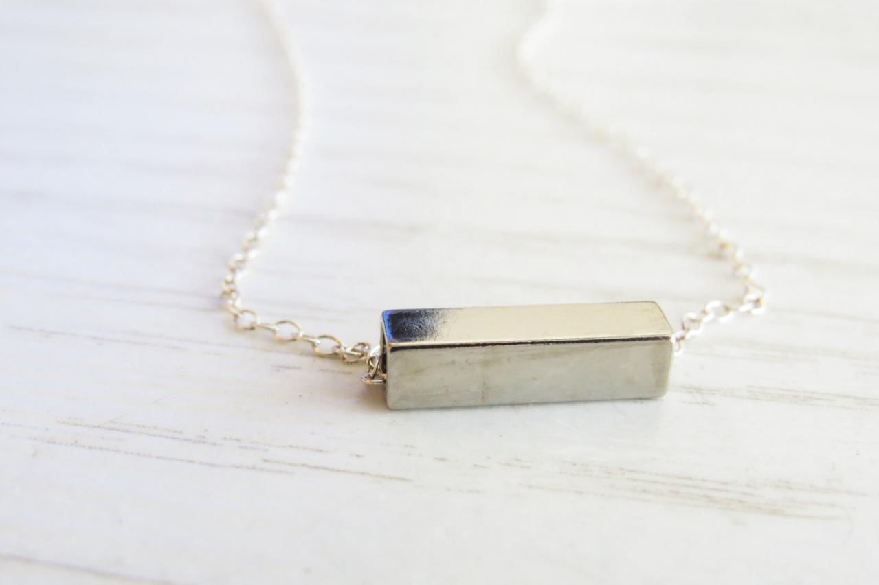 Silver Bar Necklace, Geometric Necklace, Small Bar Necklace, Dainty Bar Necklace, Simple Silver Necklace, Silver Jewelry, Gift Idea