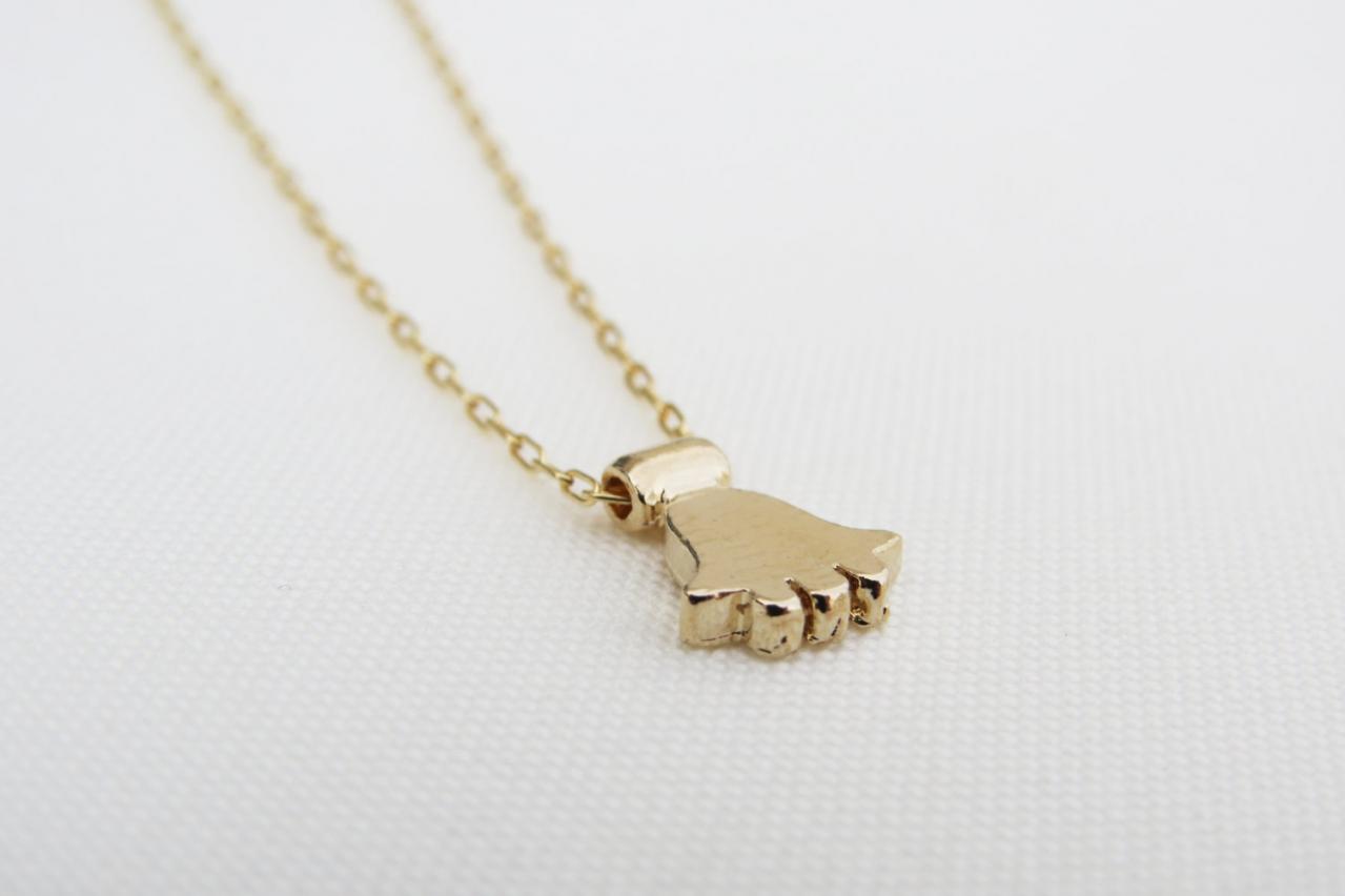 Gold Hand Necklace - Tiny Gold Hamsa Necklace, Evil Eye Necklace, Gold Pendant, Dainty Necklace, Lucky Charm, Gold Jewelry