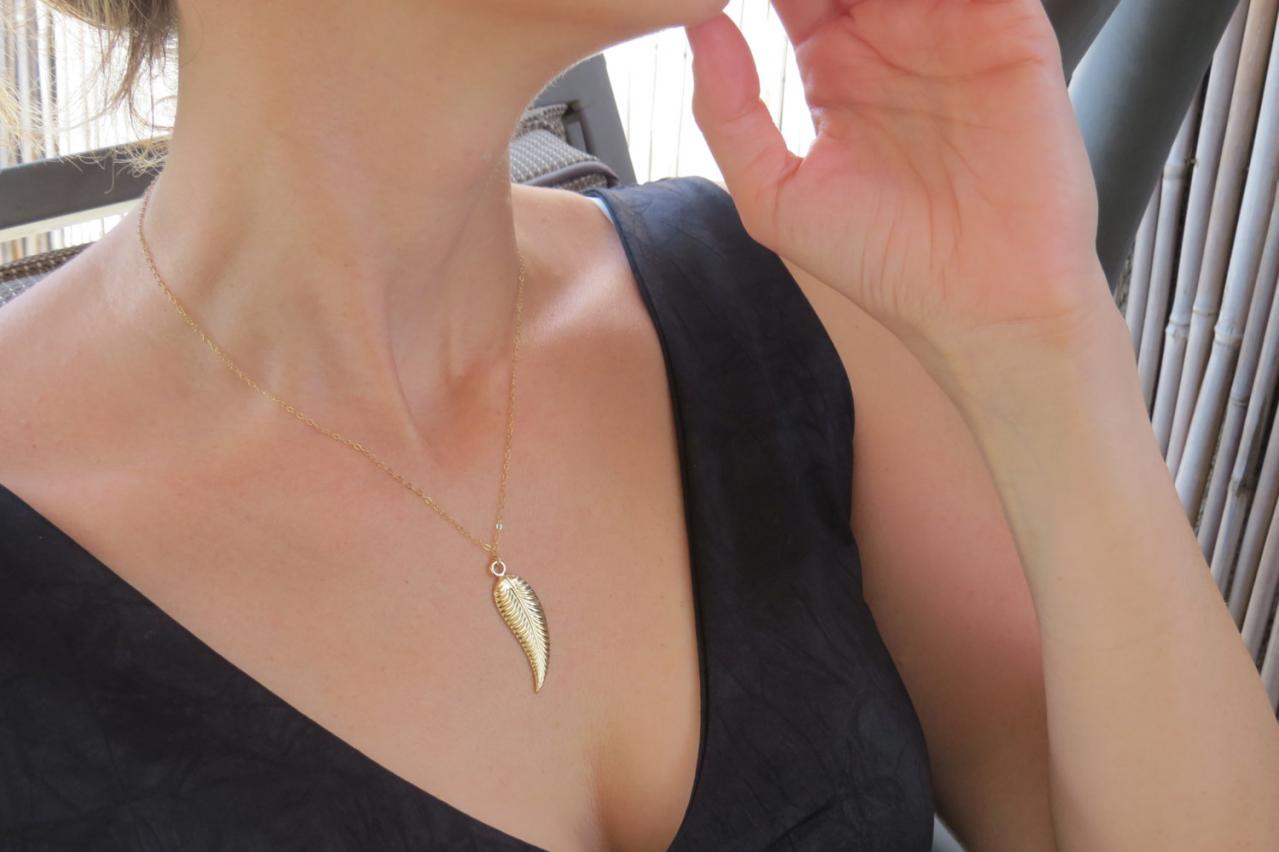 Gold Necklace, Gold Leaf Necklace, Feather Necklace, Leaf Charm Necklace, Leaf Pendant, Dainty Necklace, Unique Gold Necklace