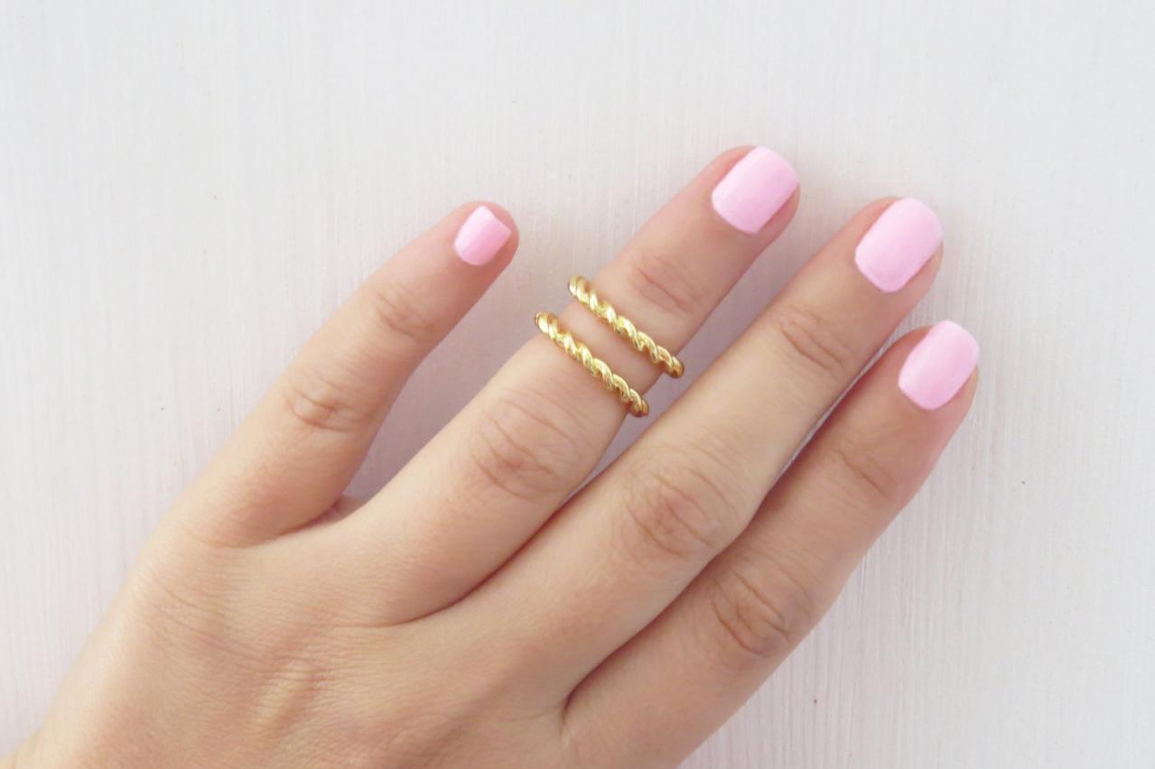 Gold Stacking Rings - Gold Ring, Twist Ring, Thin Knuckle Ring, Simple Gold Rings, Set Of 2 Stack Midi Rings, Hammered Ring