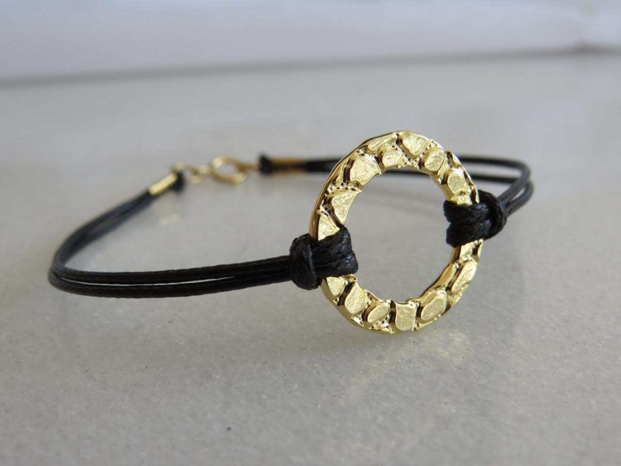 Circle Bracelet, Gold Bracelet, Black Cord Bracelet, Silk Cord, Black Bracelet, Gold Eternity Bracelet, Love Bracelet, Simple Bracelet
