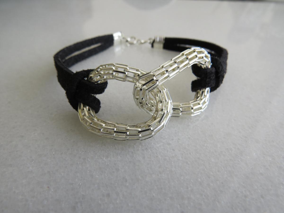 Silver Bracelet - Silver Infinity Bracelet - Black Suede Bracelet - Eternity Bracelet - Friendship Bracelet