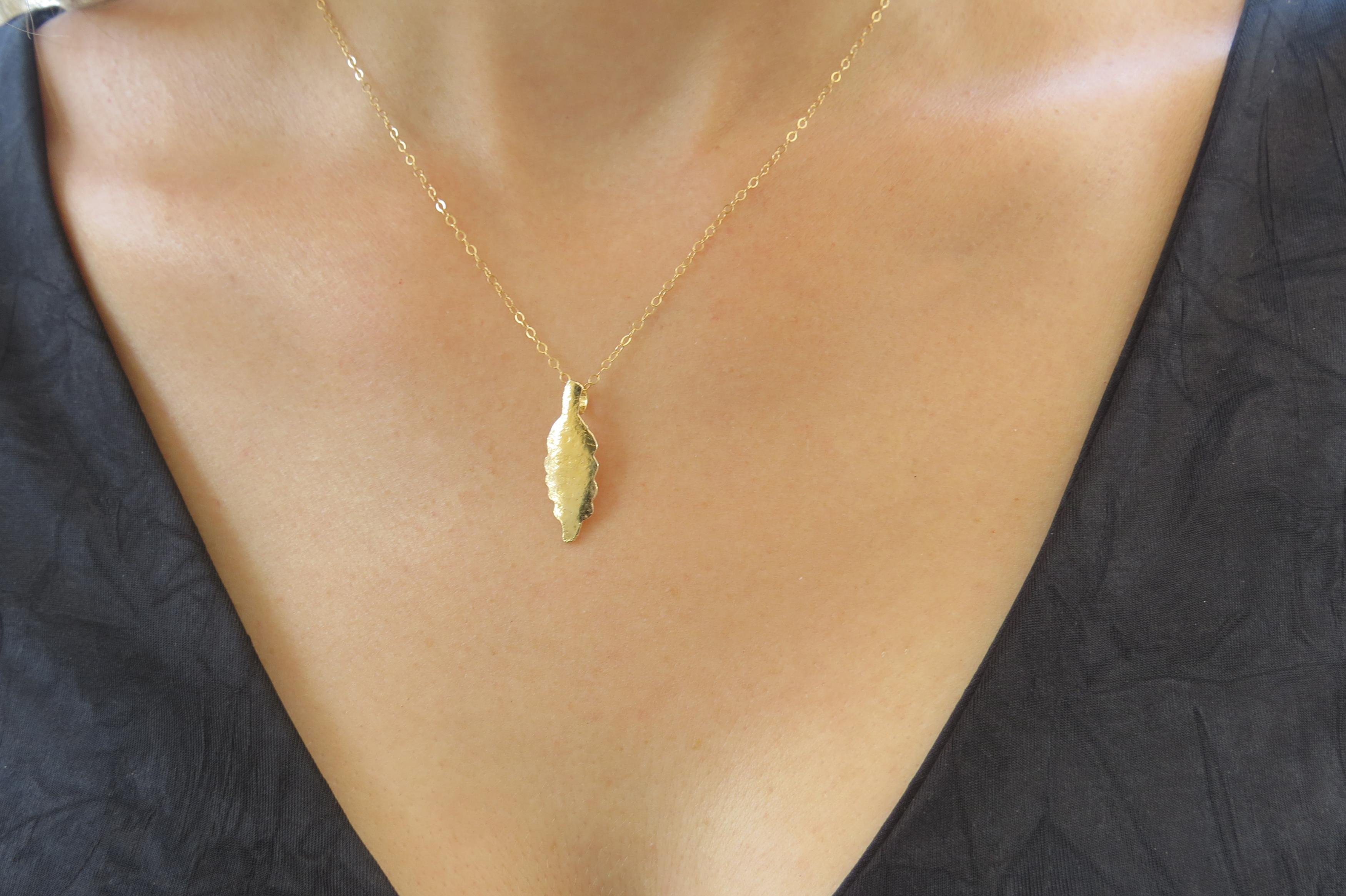Gold Necklace, Leaf Necklace, Feather Necklace, Gold Jewelry, Drop ...