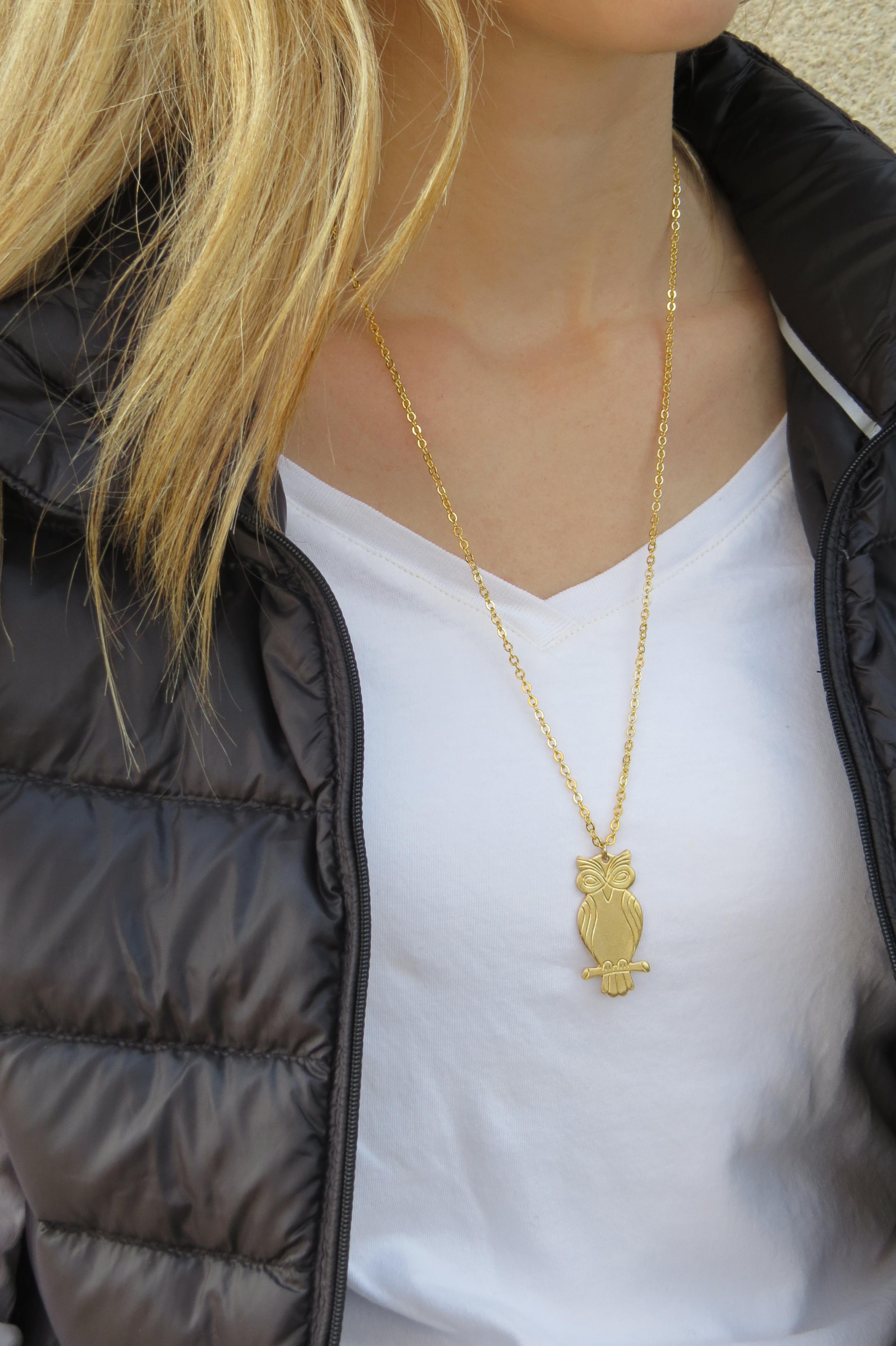 Long Necklace, Gold Owl Necklace, Modern Necklace, Fashion Jewelry