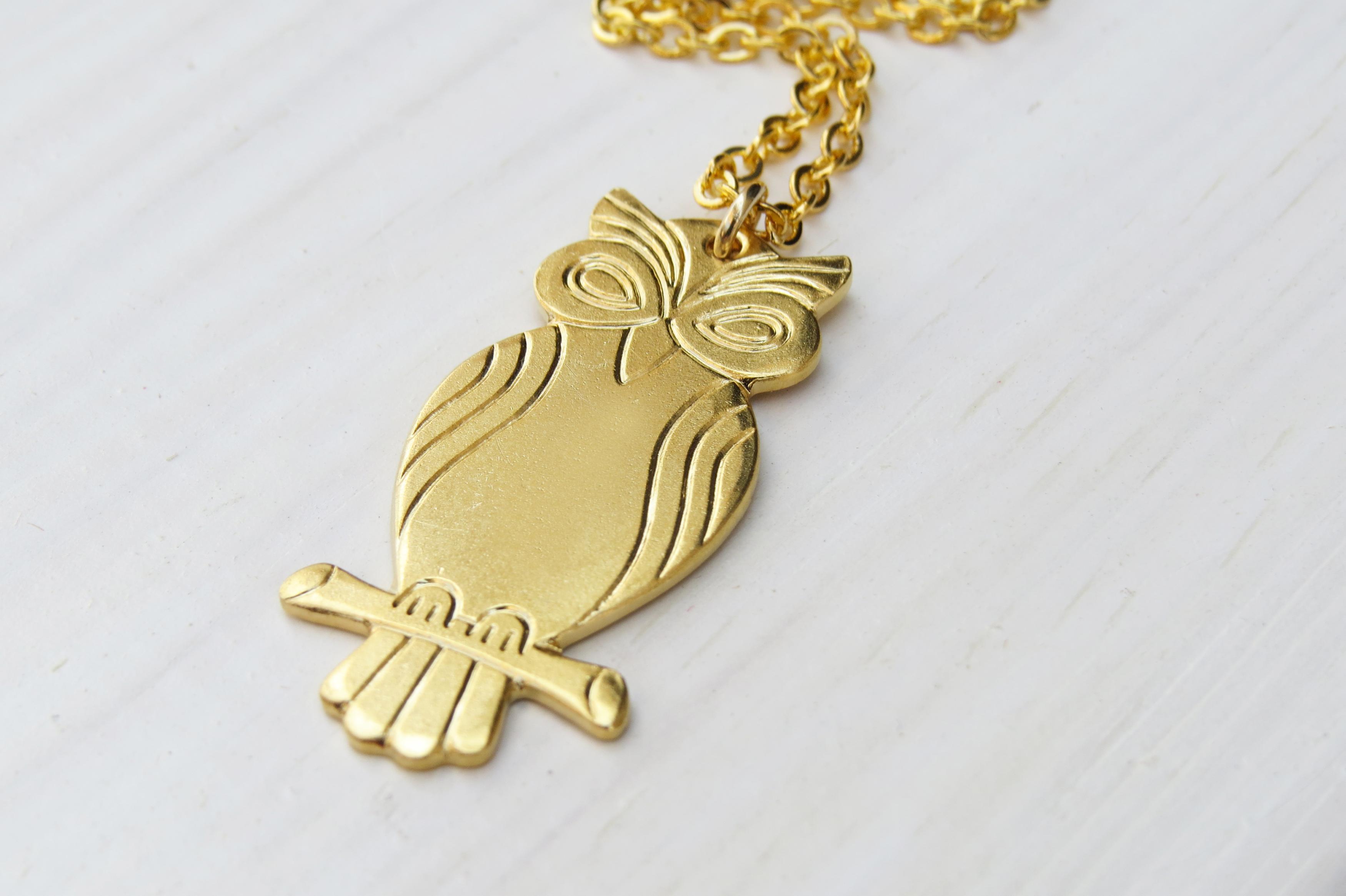 Long Necklace, Gold Owl Necklace, Modern Necklace, Fashion Jewelry