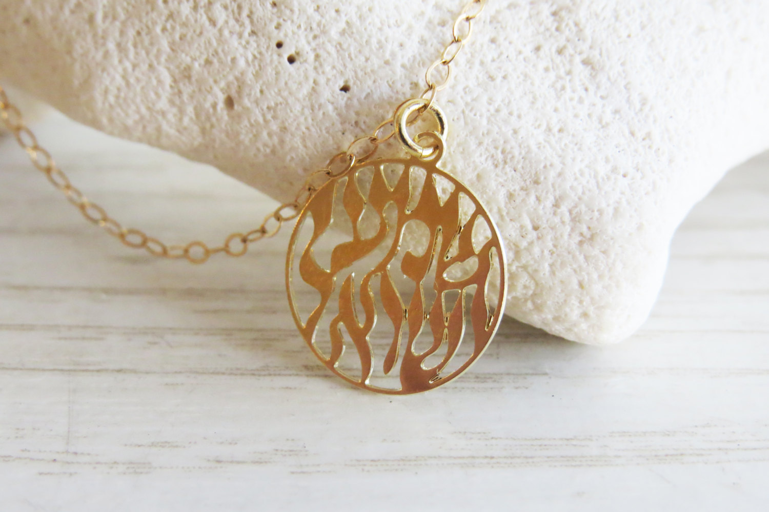 Gold Necklace, Gold Disc Necklace, Shema Israel Necklace, Jewish Gold