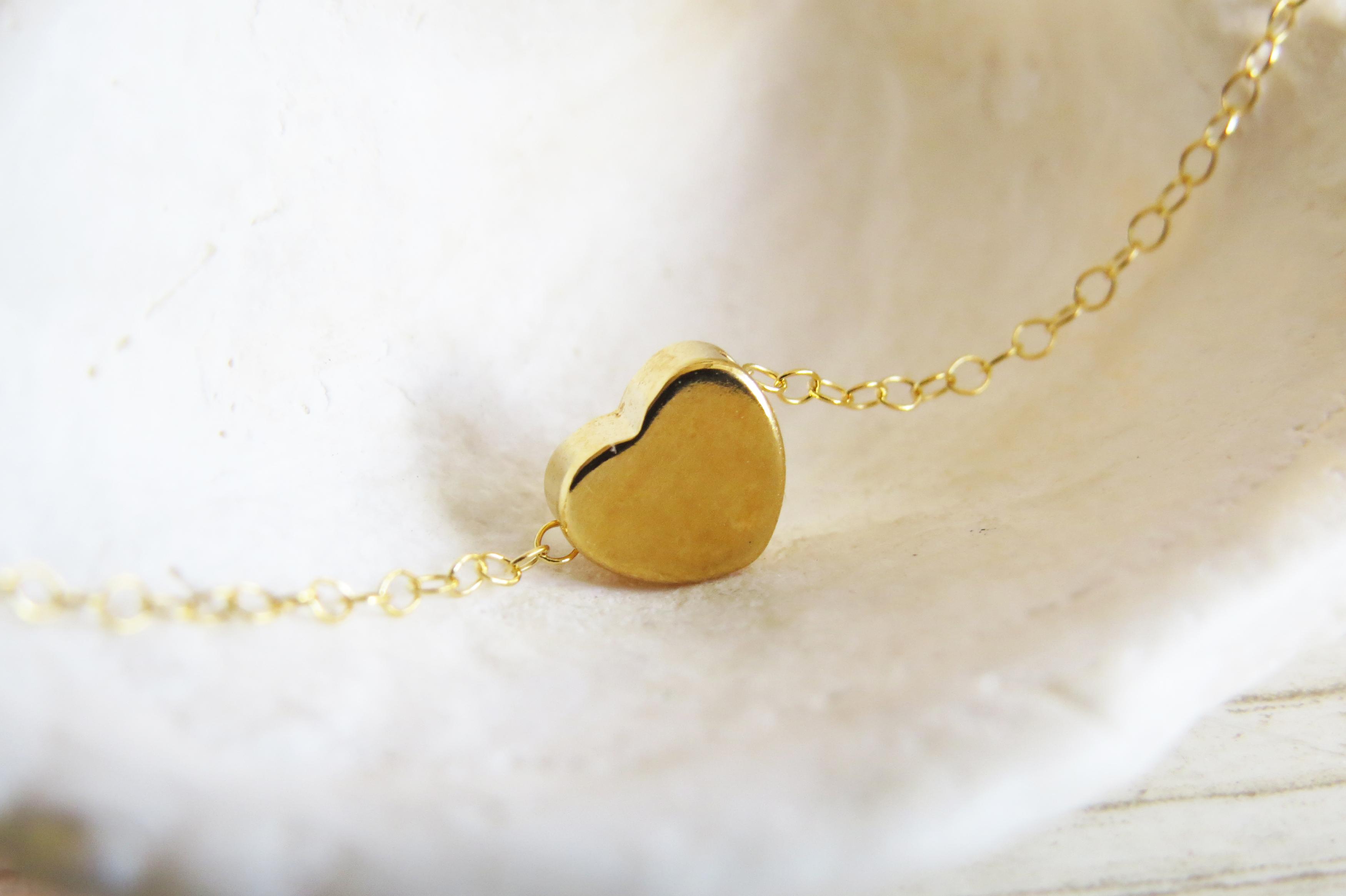 Gold Necklace Tiny Heart Necklace, Small Heart Necklace, Simple Gold